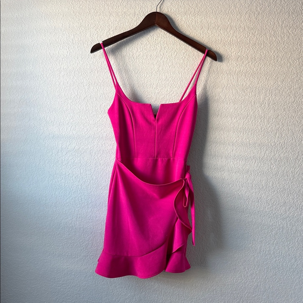 Lulu's Hot Pink Wrap Mini Dress